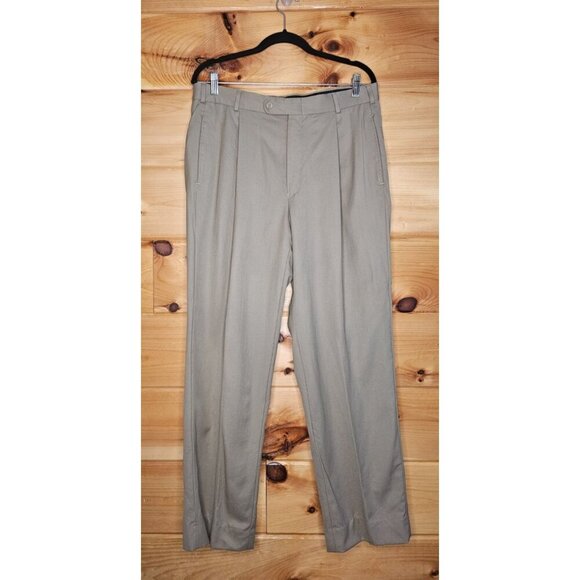 Kenneth Cole Reaction Men's Pants 34/Short Pleated Front Tan Beige 100% Wool - Picture 9 of 13